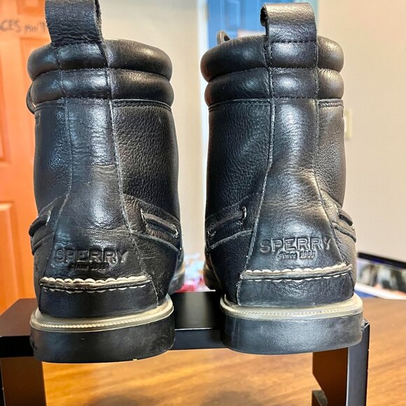 Men's Sperry Top-Sider Moc-Toe Lug Black Leather Waterproof Boots Size 10.5 - Picture 5 of 8